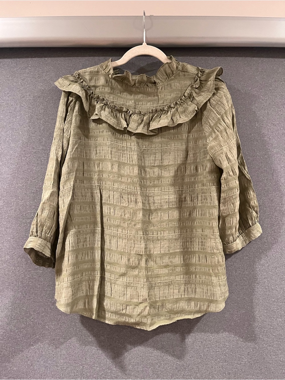 Women's Olive Green Ruffle Yoke Blouse